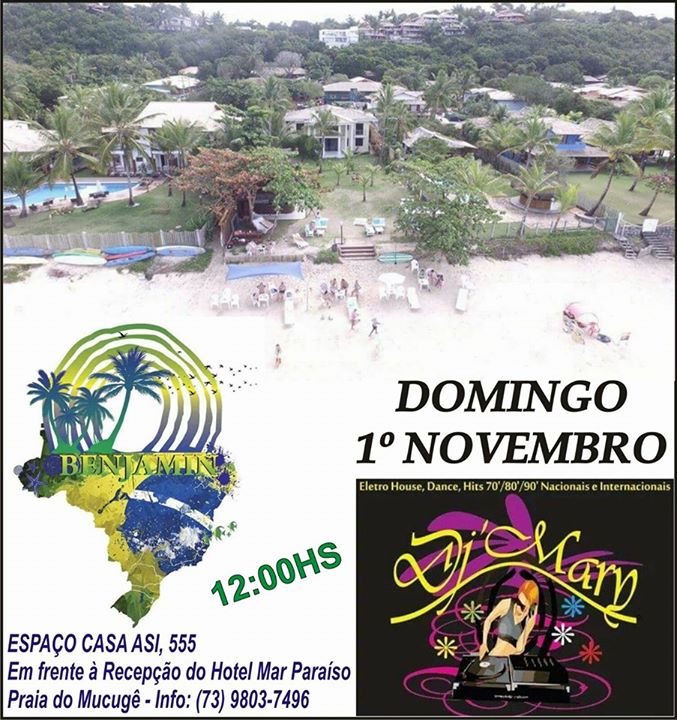Cartaz   Cabana Benjamin - Praia do Mucug, Domingo 1 de Novembro de 2015