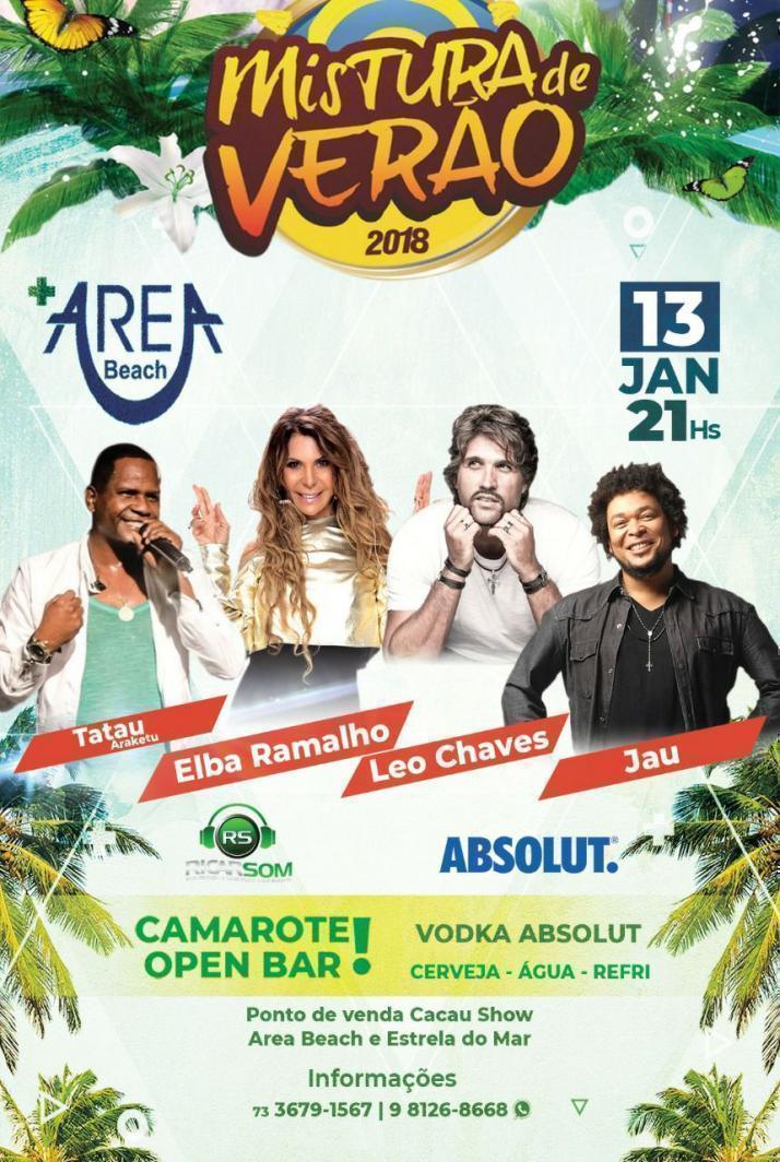 Cartaz   Cabana Area Beach -  Avenida Beira Mar 6900 - Praia de Taperapuan, Sábado 13 de Janeiro de 2018