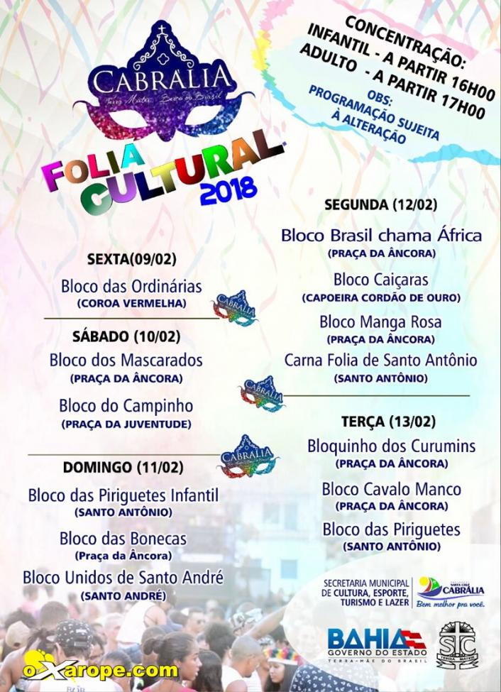 Cartaz   Carnaval Cultural de Sta Cruz Cabrlia - Capoeira Cordo de Ouro, Segunda-feira 12 de Fevereiro de 2018