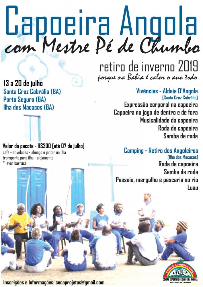 Cartaz   Aldeia d'Angola - Rua Gabriel Marinho 16 - Novo Cabrlia, Do dia 13 ao dia 20/7/2019