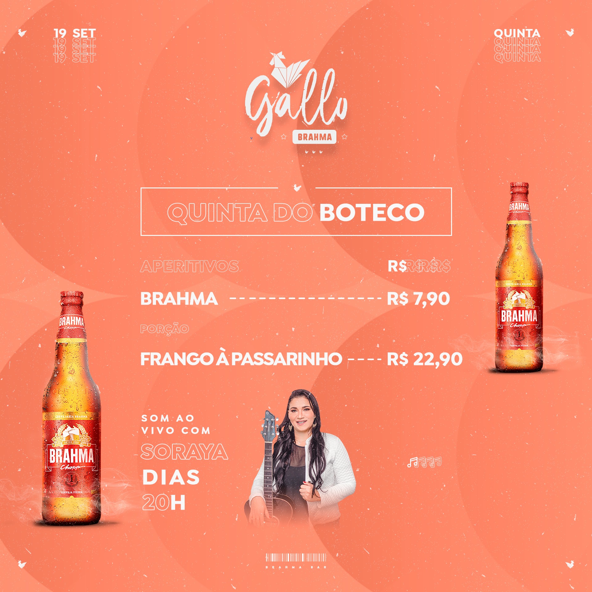 Cartaz   Gallo Music Bar - Rua 2 de julho, 20B - Casa da Lenha, Quinta-feira 19 de Setembro de 2019