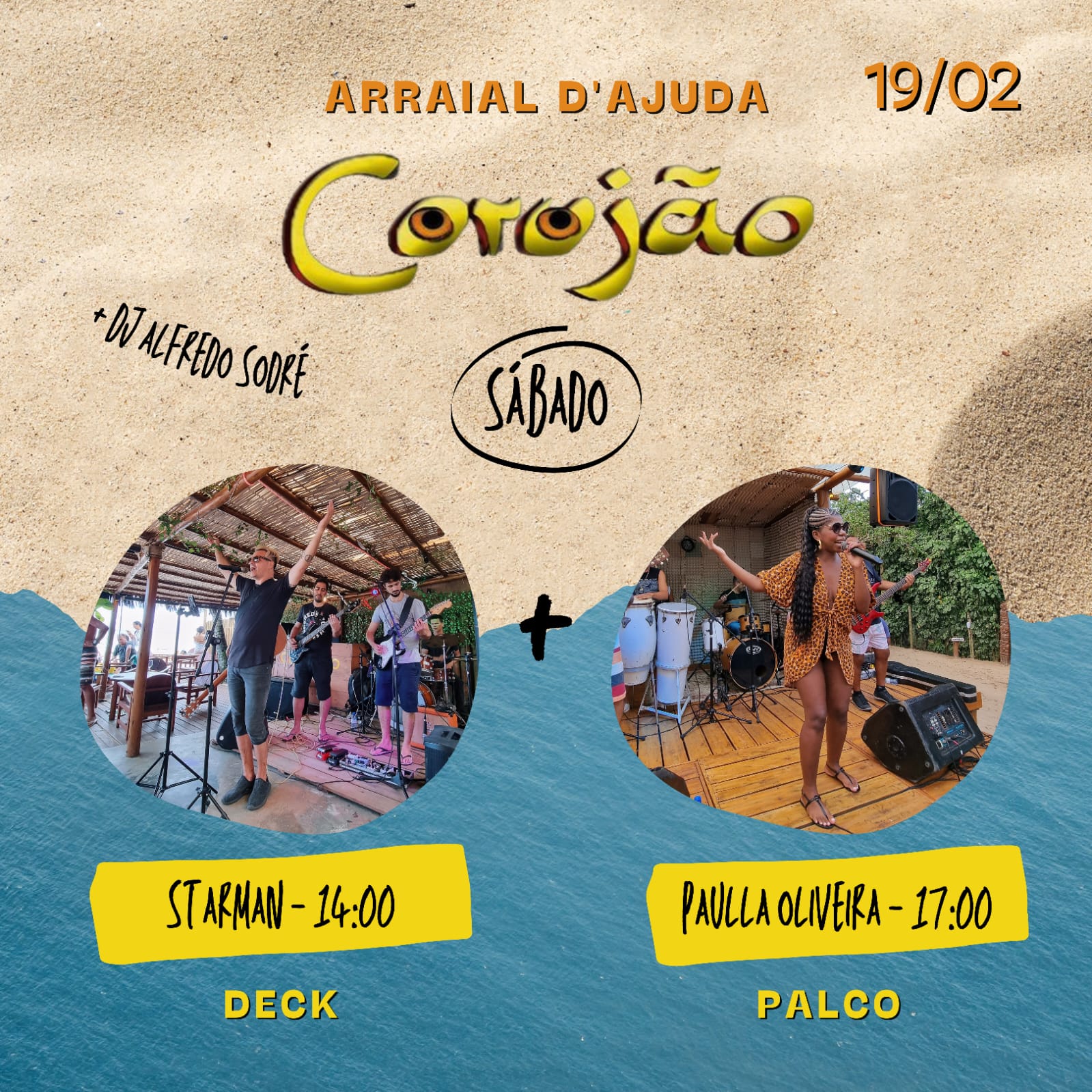 Cartaz   Corujo - Estrada da Balsa, 1813 - Praia de Araape, Sábado 19 de Fevereiro de 2022