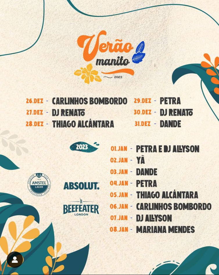 Cartaz   Manito Praia - Av. Beira Mar, 1200, Segunda-feira 26 de Dezembro de 2022