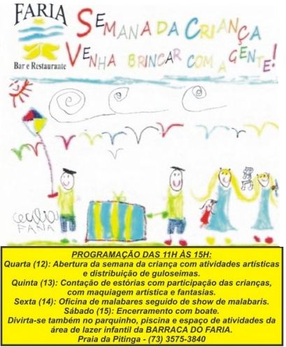 Cartaz   Faria Bar e Restaurante - praia da Pitinga, Do dia 12 ao dia 15/10/2011