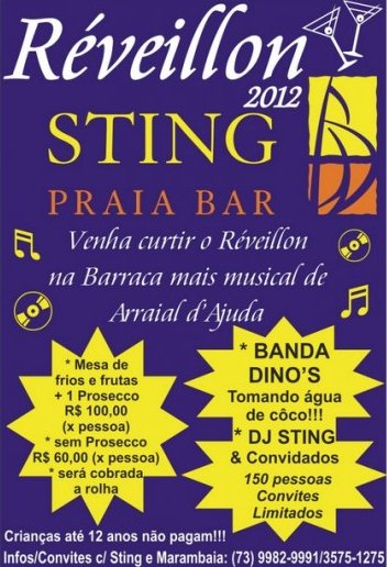 Cartaz   Sting Praia Bar - Estrada da Balsa 1937, Praia de Araape, Sábado 31 de Dezembro de 2011